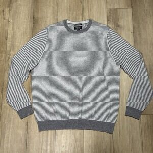 Nordstrom Men's Shop 95% Cotton 5% Cashmere Sweater Size XL Gray/White Stripe